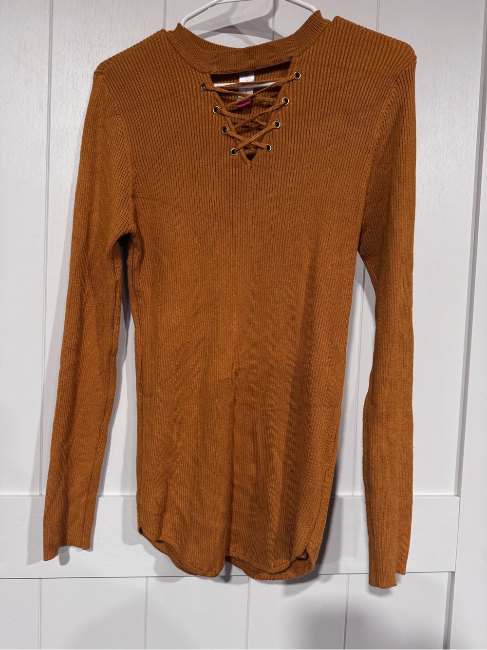 No Boundaries Ribbed Lace-Up Sweater Top - Mustard